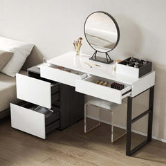 Modern Black And White Vanity With Mirror And 4 Drawers