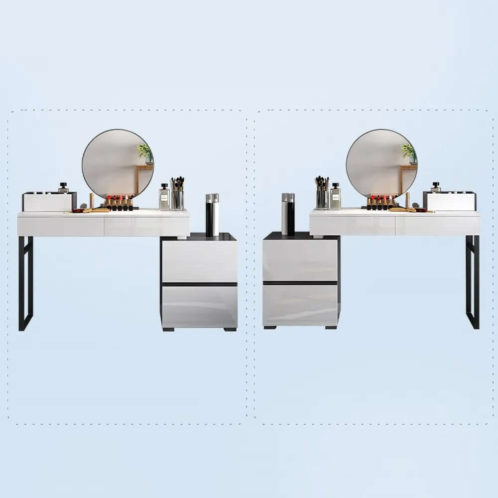 Modern Black And White Vanity With Mirror And 4 Drawers