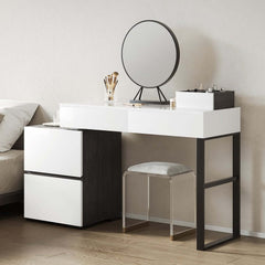 Modern Black And White Vanity With Mirror And 4 Drawers