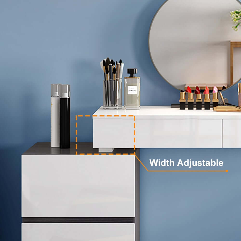 Modern Black And White Vanity With Mirror And 4 Drawers