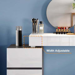 Modern Black And White Vanity With Mirror And 4 Drawers