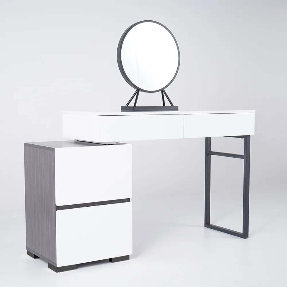 Modern Black And White Vanity With Mirror And 4 Drawers