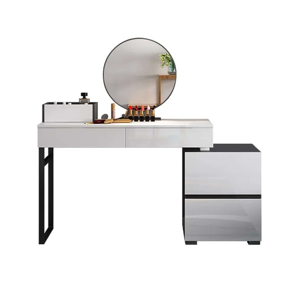 Modern Black And White Vanity With Mirror And 4 Drawers