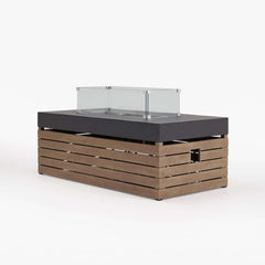 Modern Black & Brown Outdoor Sofa Set with Fire Pit