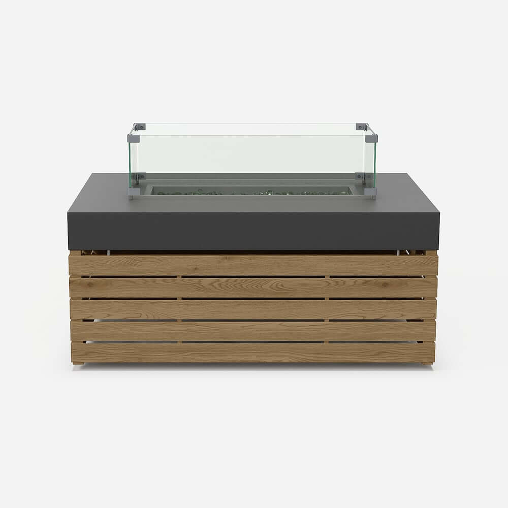 Modern Black & Brown Outdoor Sofa Set with Fire Pit