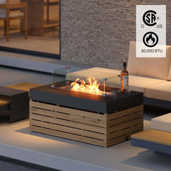 Modern Black & Brown Outdoor Sofa Set with Fire Pit