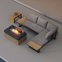 Modern Black & Brown Outdoor Sofa Set with Fire Pit Main Product Image