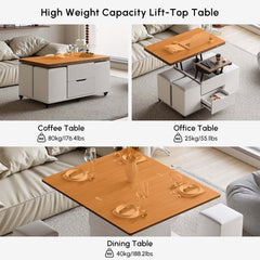 Modern Black Coffee Table with Storage Drawers & Wheels