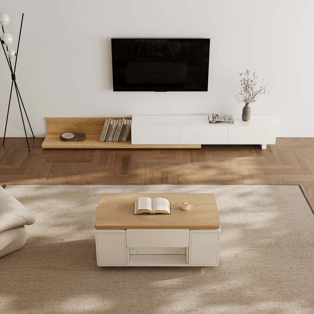 Modern Black Coffee Table with Storage Drawers & Wheels