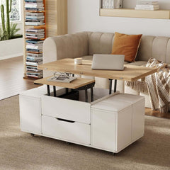 Modern Black Coffee Table with Storage Drawers & Wheels