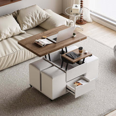 Modern Black Coffee Table with Storage Drawers & Wheels
