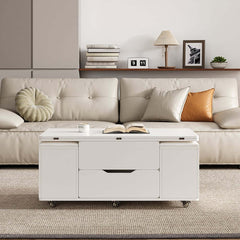Modern Black Coffee Table with Storage Drawers & Wheels