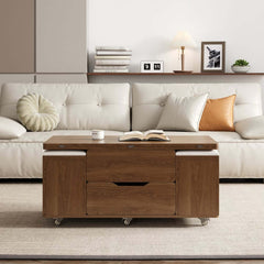Modern Black Coffee Table with Storage Drawers & Wheels