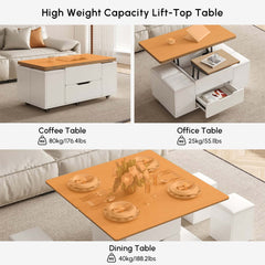Modern Black Coffee Table with Storage Drawers & Wheels