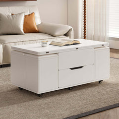 Modern Black Coffee Table with Storage Drawers & Wheels