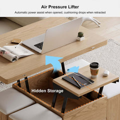 Modern Black Coffee Table with Storage Drawers & Wheels