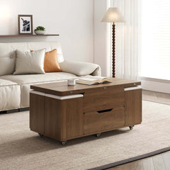 Modern Black Coffee Table with Storage Drawers & Wheels