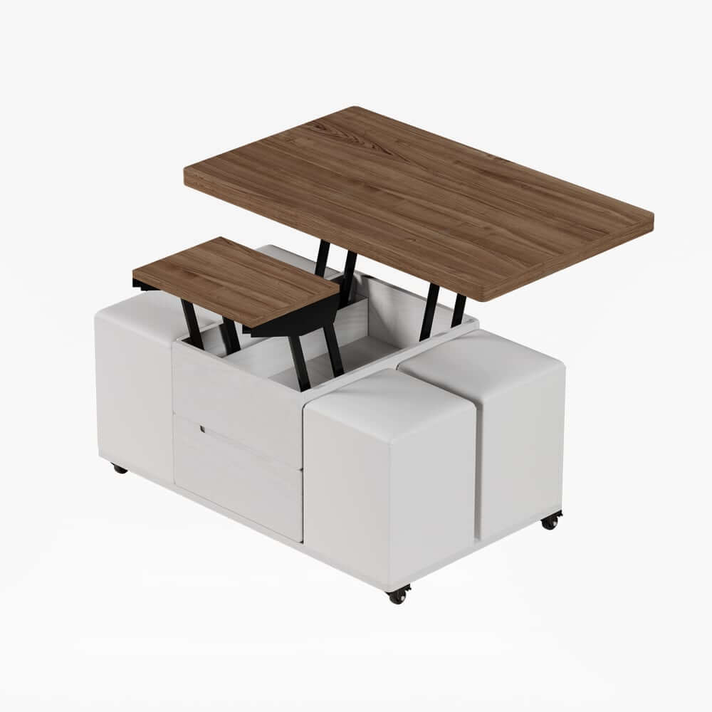 Modern Black Coffee Table with Storage Drawers & Wheels