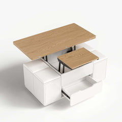 Modern Black Coffee Table with Storage Drawers & Wheels