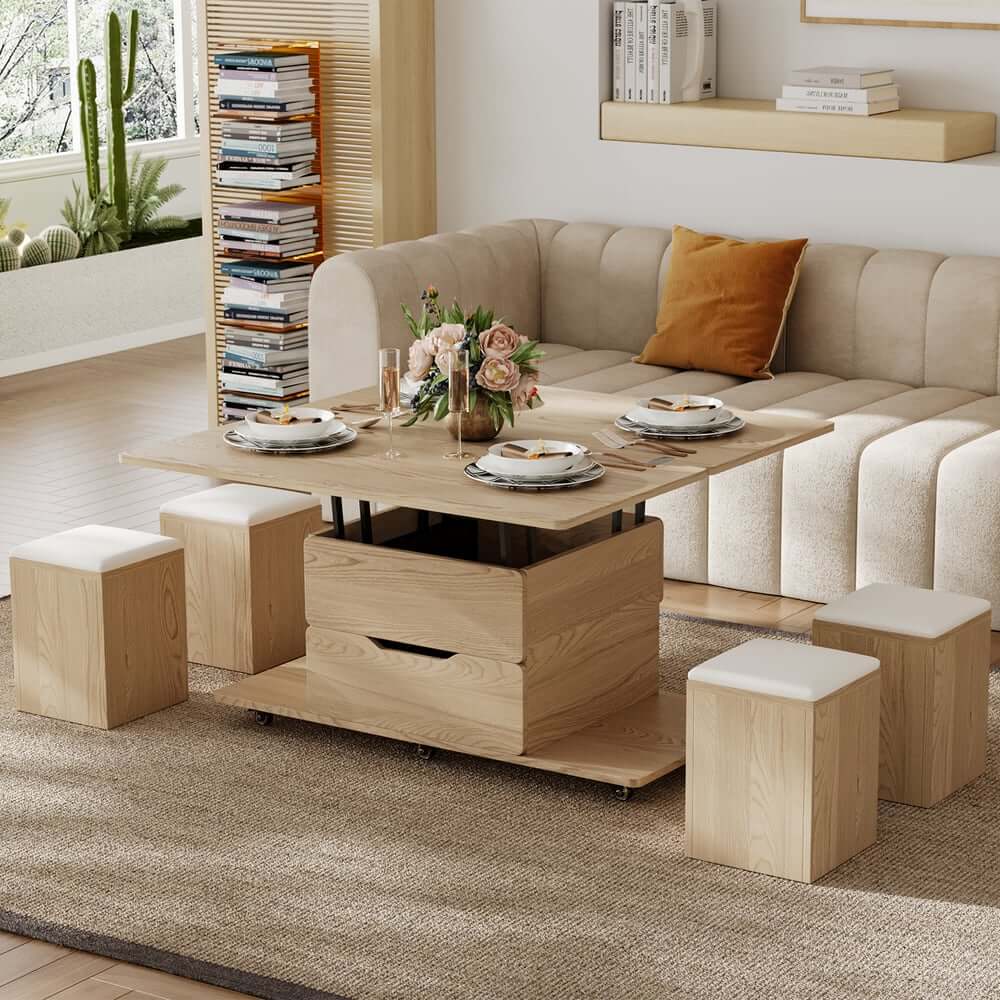 Modern Black Coffee Table with Storage Drawers & Wheels
