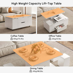 Modern Black Coffee Table with Storage Drawers & Wheels