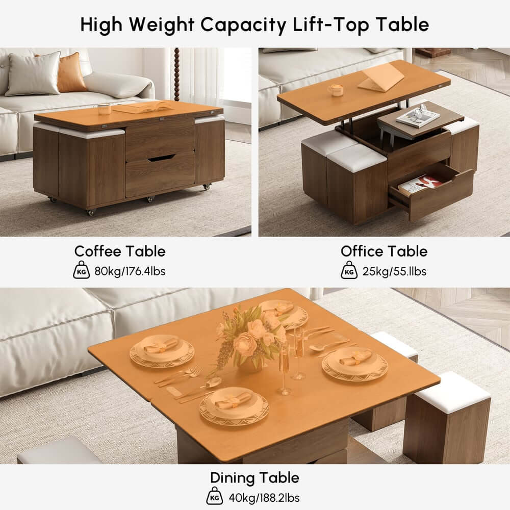 Modern Black Coffee Table with Storage Drawers & Wheels