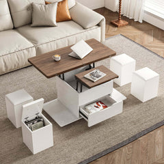 Modern Black Coffee Table with Storage Drawers & Wheels