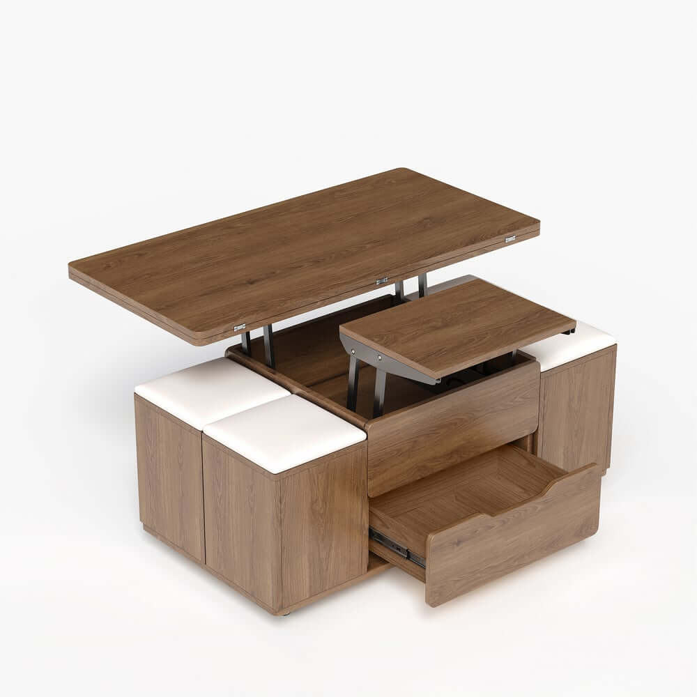 Modern Black Coffee Table with Storage Drawers & Wheels