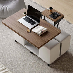 Modern Black Coffee Table with Storage Drawers & Wheels