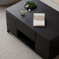 Modern Black Coffee Table with Storage Drawers & Wheels