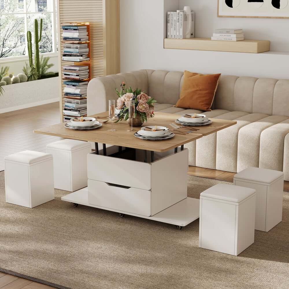 Modern Black Coffee Table with Storage Drawers & Wheels