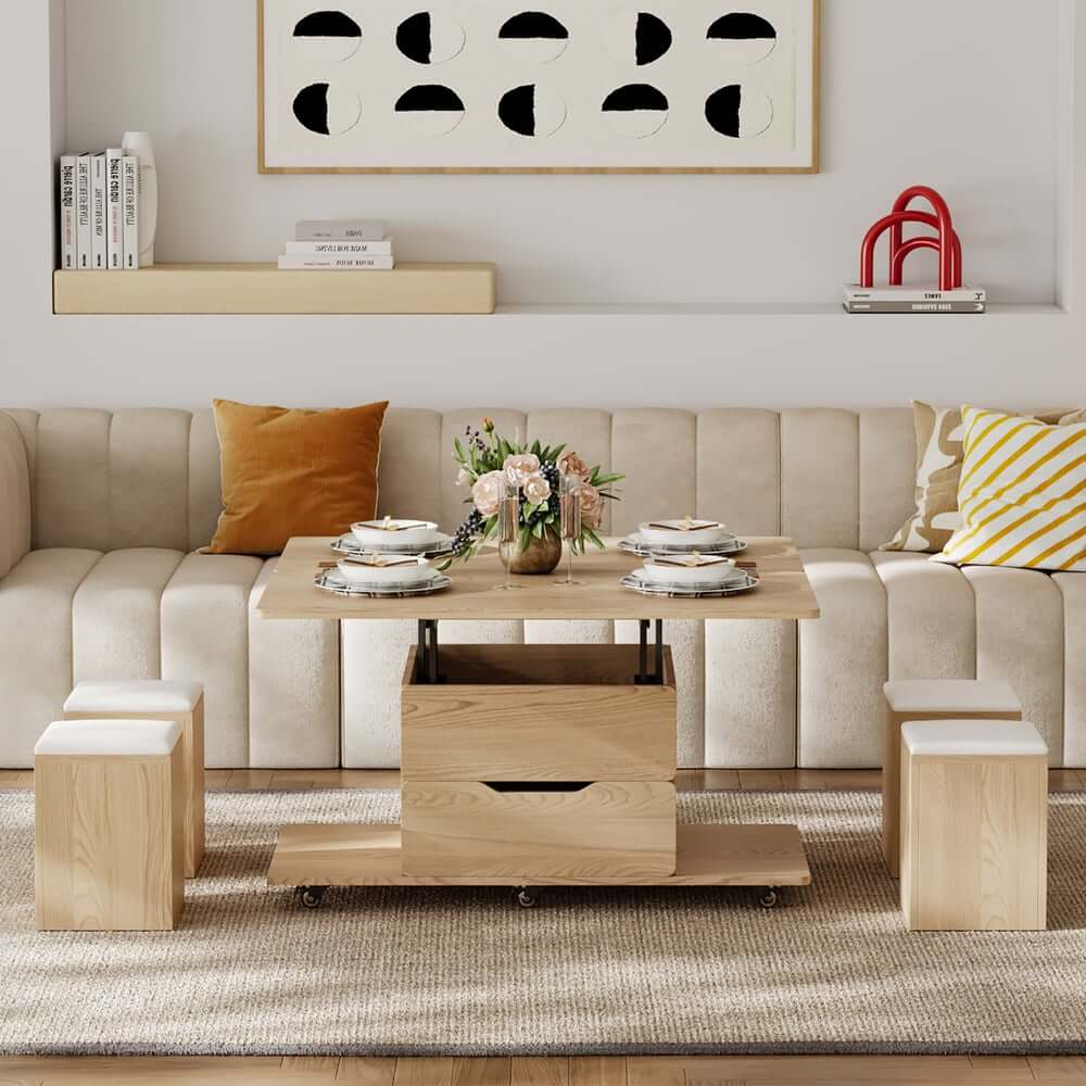 Modern Black Coffee Table with Storage Drawers & Wheels