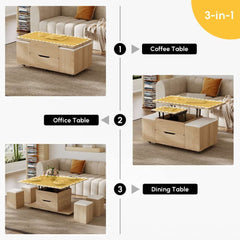 Modern Black Coffee Table with Storage Drawers & Wheels