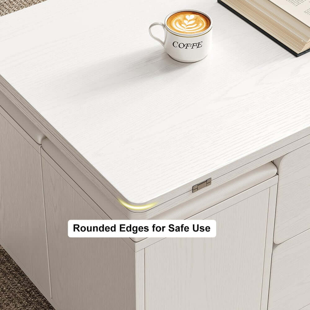 Modern Black Coffee Table with Storage Drawers & Wheels