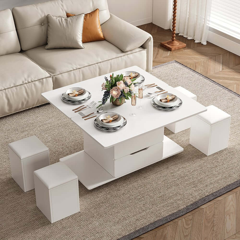 Modern Black Coffee Table with Storage Drawers & Wheels