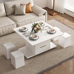Modern Black Coffee Table with Storage Drawers & Wheels