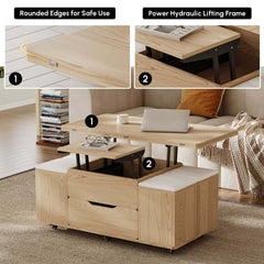 Modern Black Coffee Table with Storage Drawers & Wheels