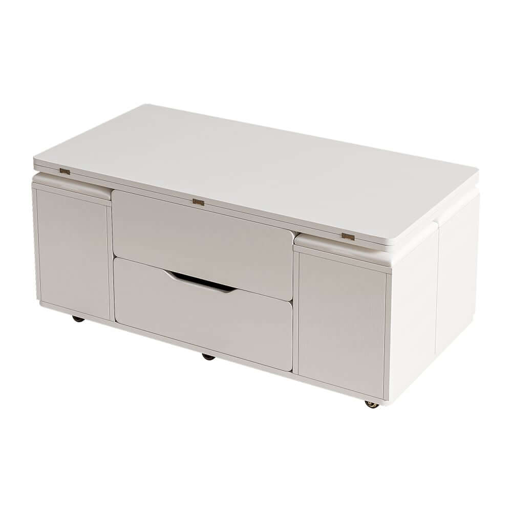 Modern Black Coffee Table with Storage Drawers & Wheels