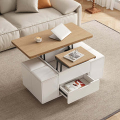 Modern Black Coffee Table with Storage Drawers & Wheels
