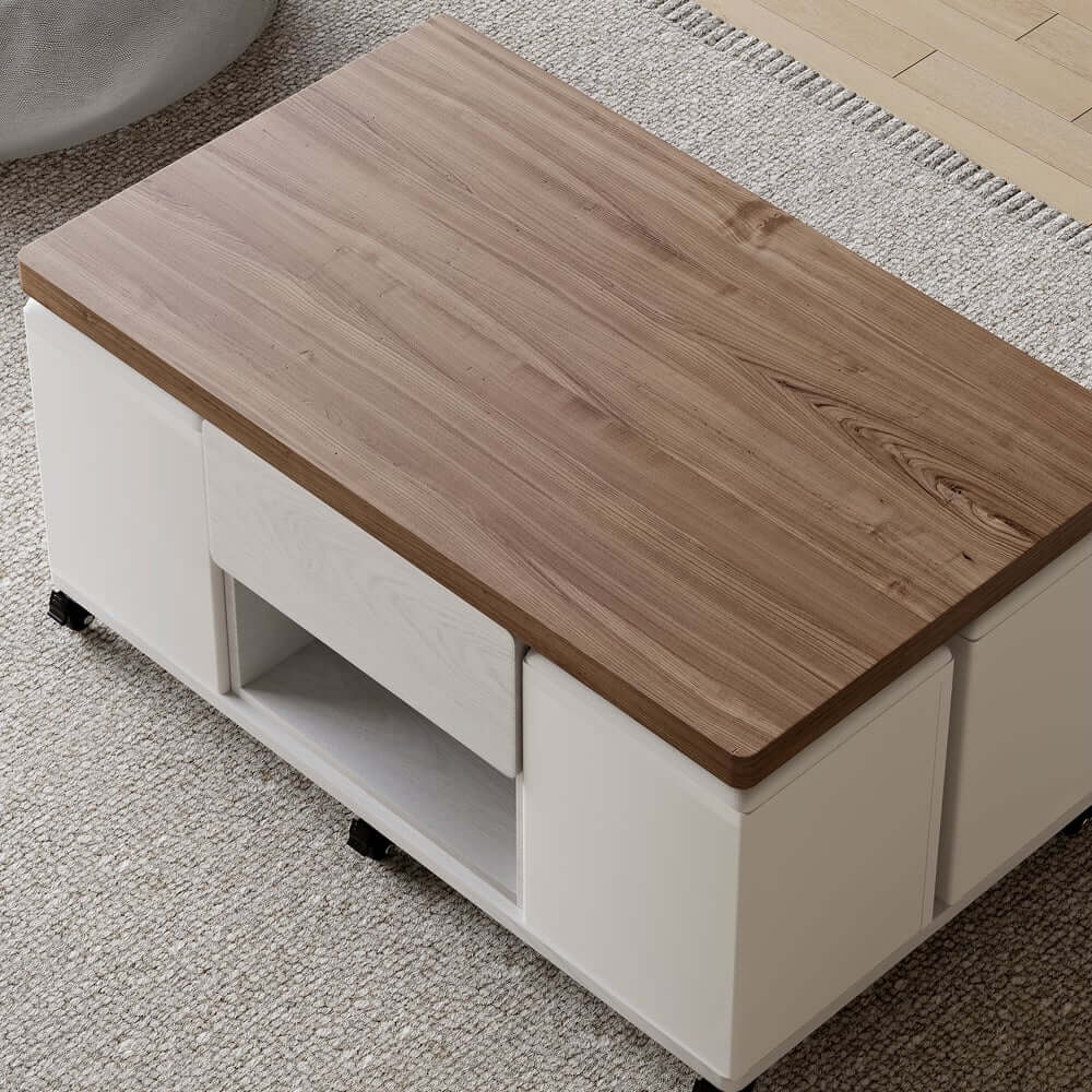 Modern Black Coffee Table with Storage Drawers & Wheels