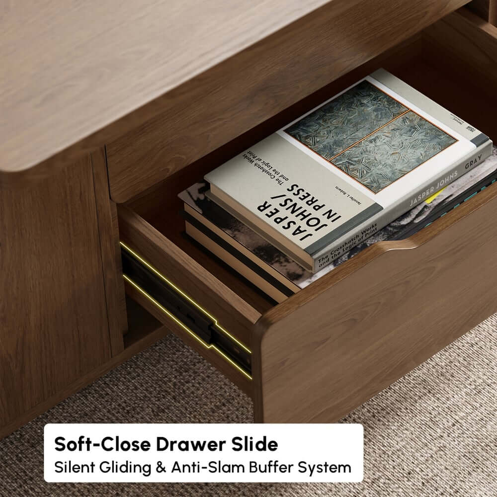 Modern Black Coffee Table with Storage Drawers & Wheels