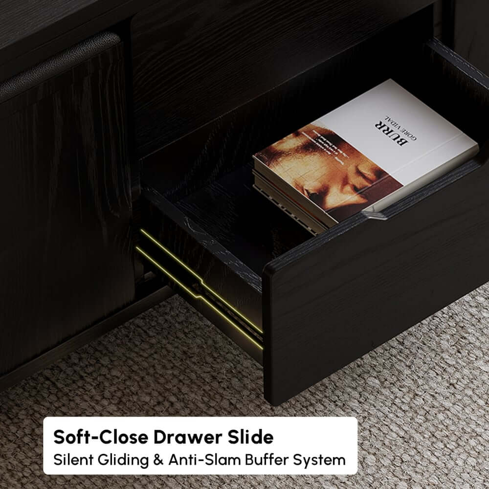 Modern Black Coffee Table with Storage Drawers & Wheels