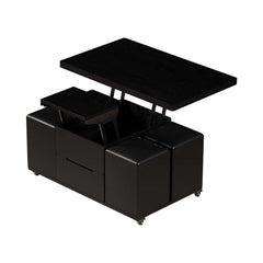 Modern Black Coffee Table with Storage Drawers & Wheels
