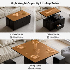 Modern Black Coffee Table with Storage Drawers & Wheels