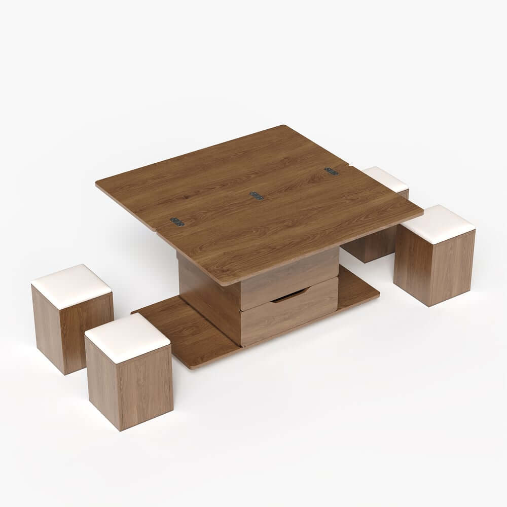 Modern Black Coffee Table with Storage Drawers & Wheels