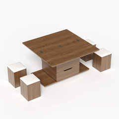 Modern Black Coffee Table with Storage Drawers & Wheels