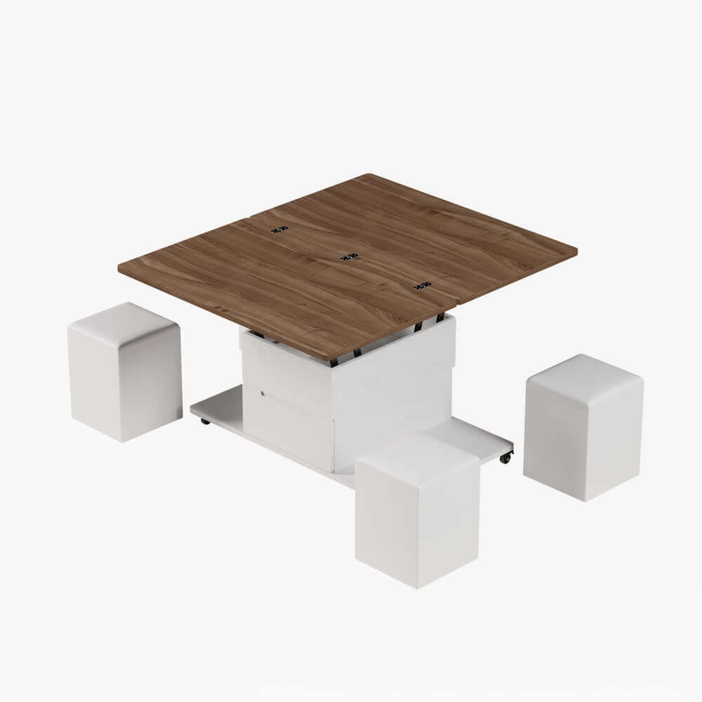 Modern Black Coffee Table with Storage Drawers & Wheels