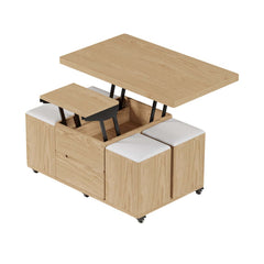 Modern Black Coffee Table with Storage Drawers & Wheels