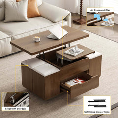 Modern Black Coffee Table with Storage Drawers & Wheels