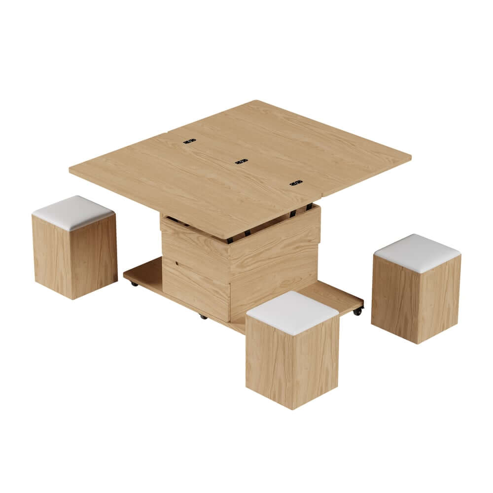 Modern Black Coffee Table with Storage Drawers & Wheels